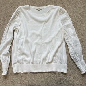 LOFT White Blouse with Textured Sleeves